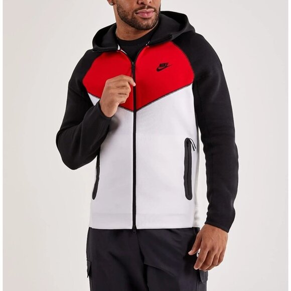 Nike Tech Fleece Windrunner Zip Hoodie Size Large Men White Black Red FZ4709-100 - Picture 3 of 5